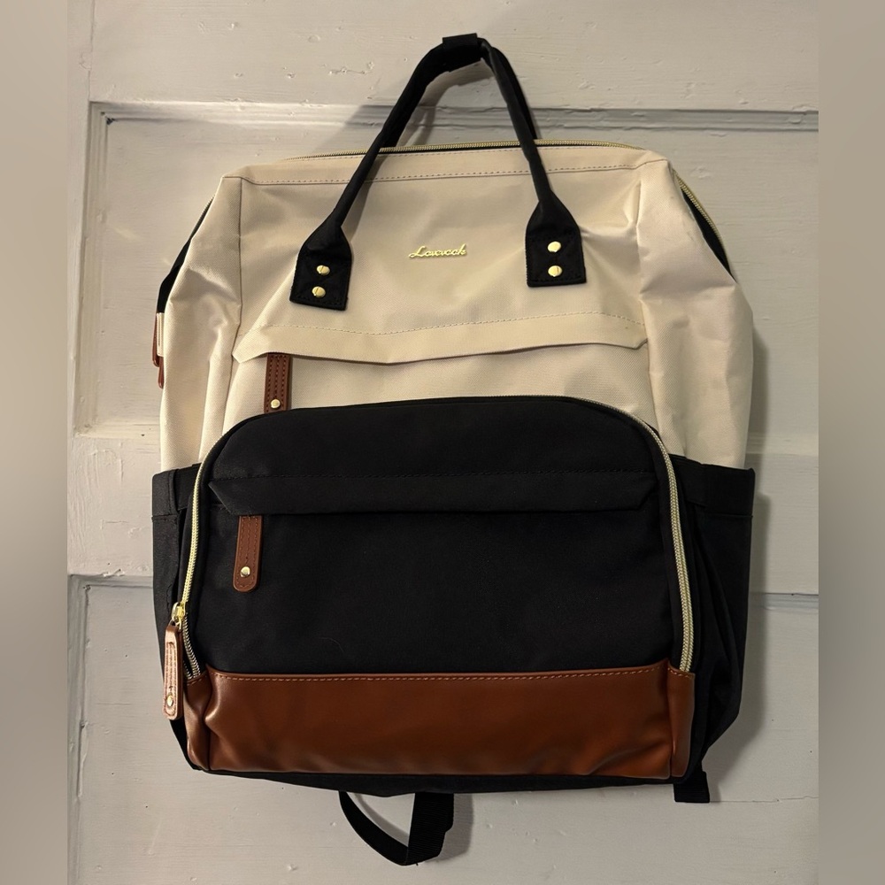 Black/Brown/White Laptop Backpack Euc - image 1